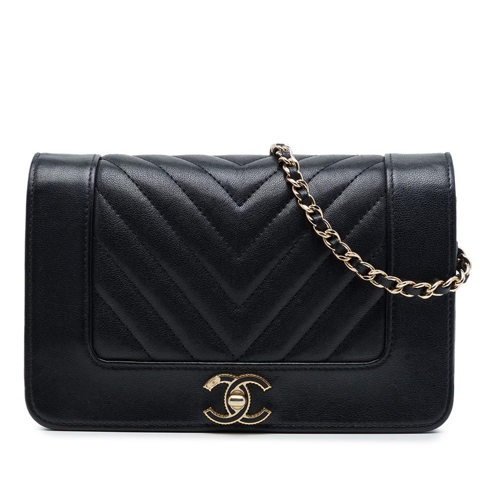 Pre-Loved Chanel Chevron Sheepskin Mademoiselle Vintage Wallet on Chain